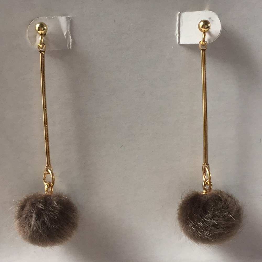 Beautiful brown faux mink drop dangle earrings